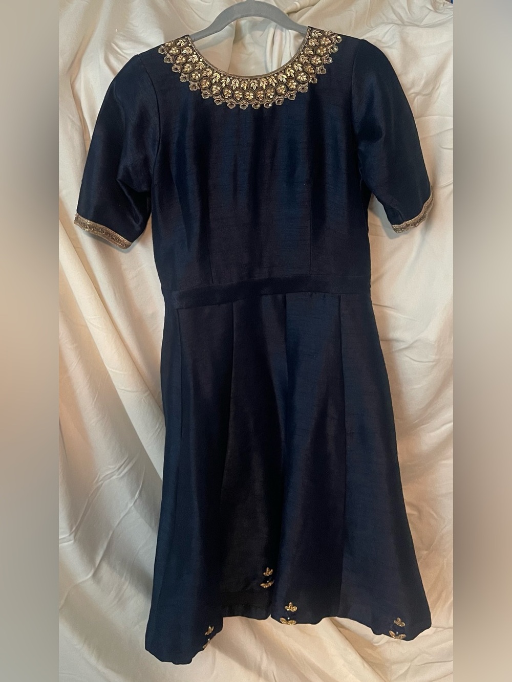 Beautiful Handmade Indian Style Dress Set Navy Gold Embroidery Dupatta